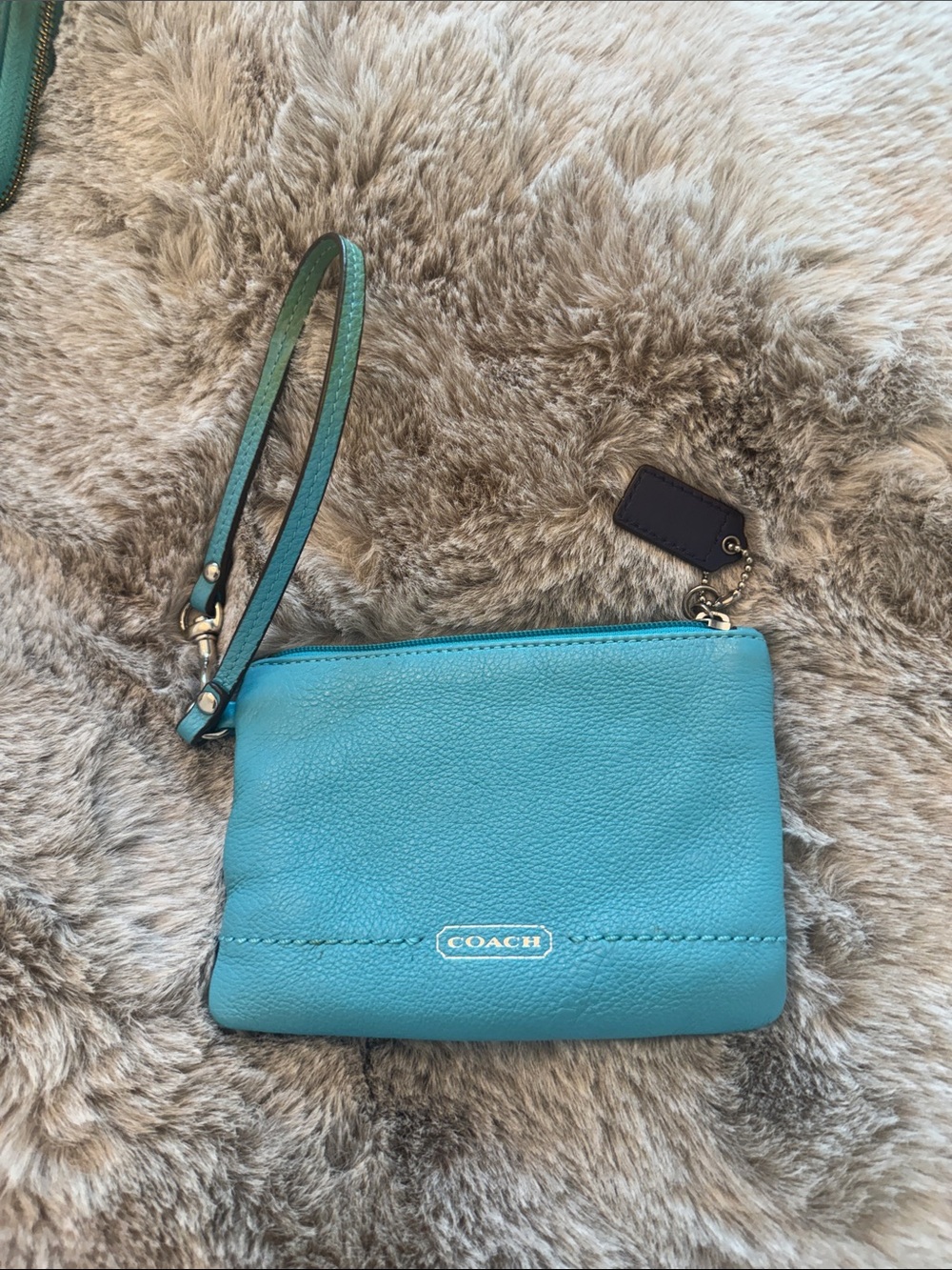 Coach Turquoise Pebbled Leather Wristlet